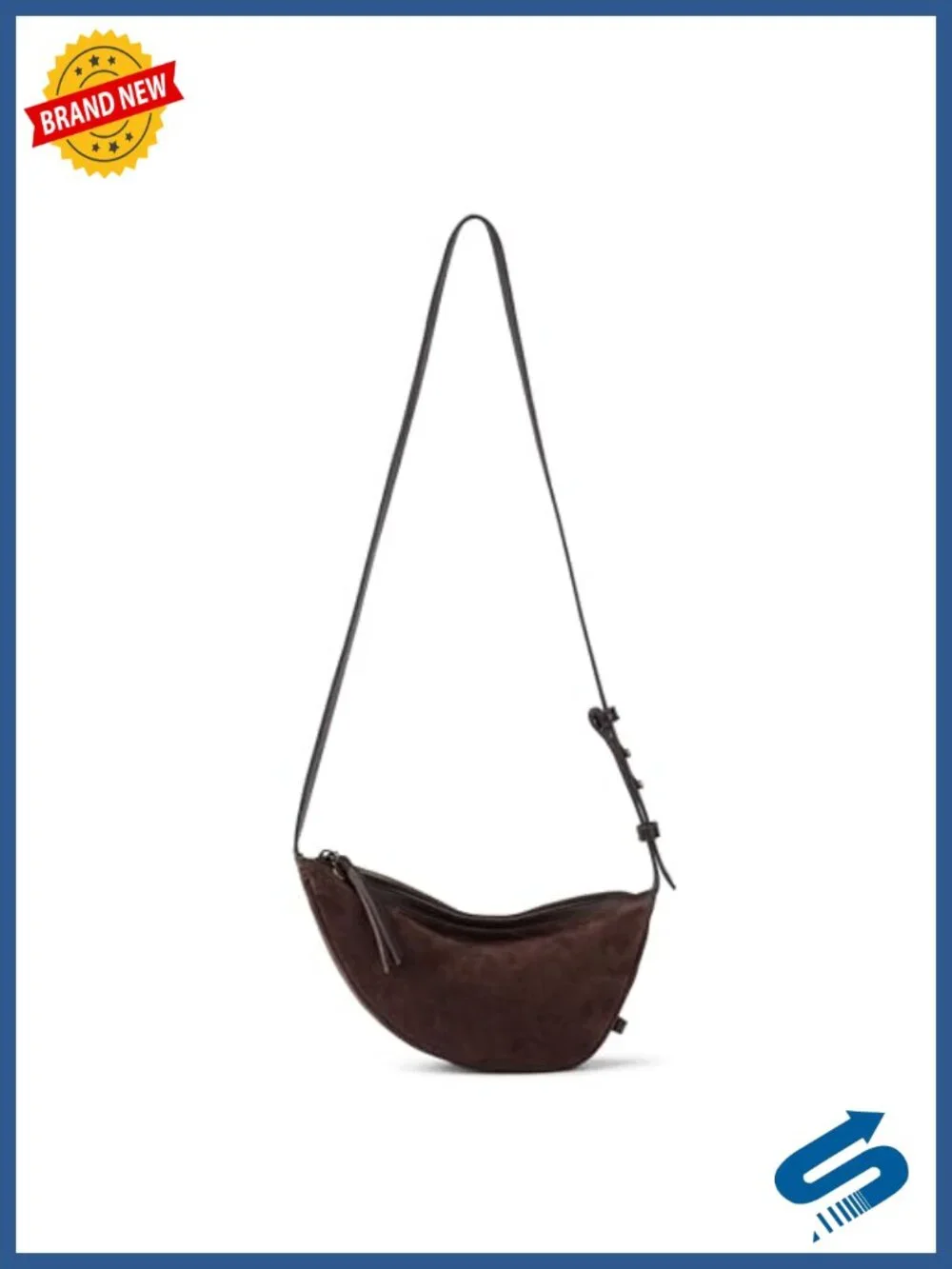 Leather Crescent Shoulder Bag with Adjustable Crossbody Strap & Zipper Closure